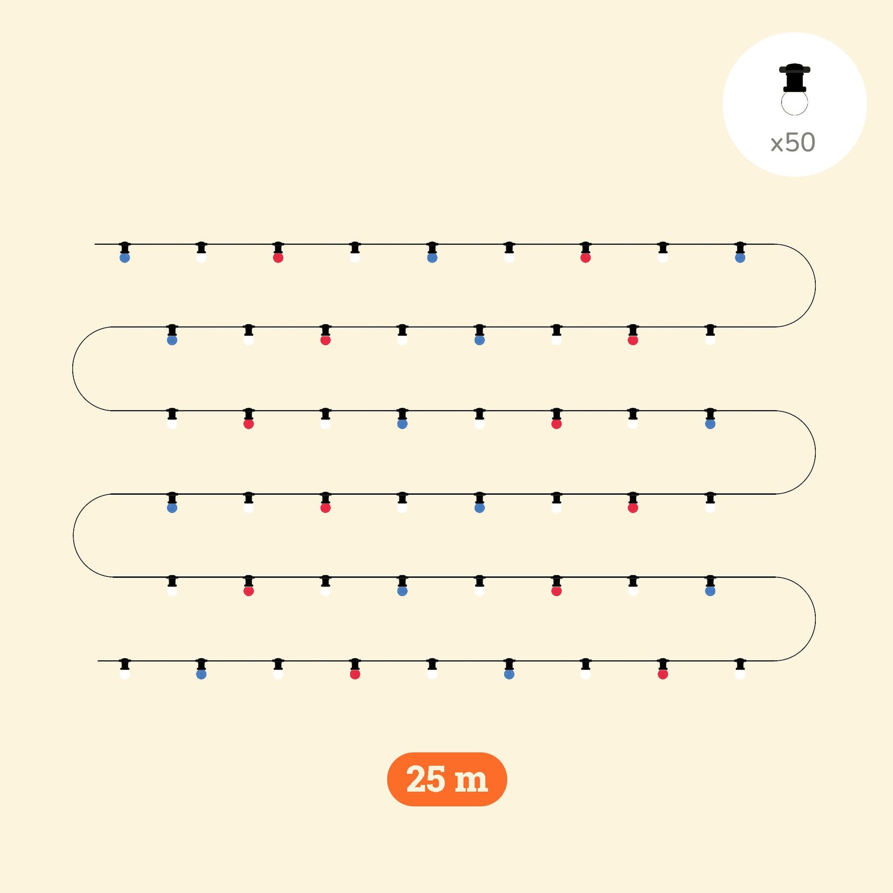 Guirlande lumineuse d’extérieur de 10 mètres avec 20 ampoules rondes transparentes sur câble noir, parfaite pour décorer terrasses, pergolas ou jardins avec une lumière douce et élégante.